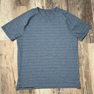 lululemon athletica Blue Striped Short Sleeve Tee